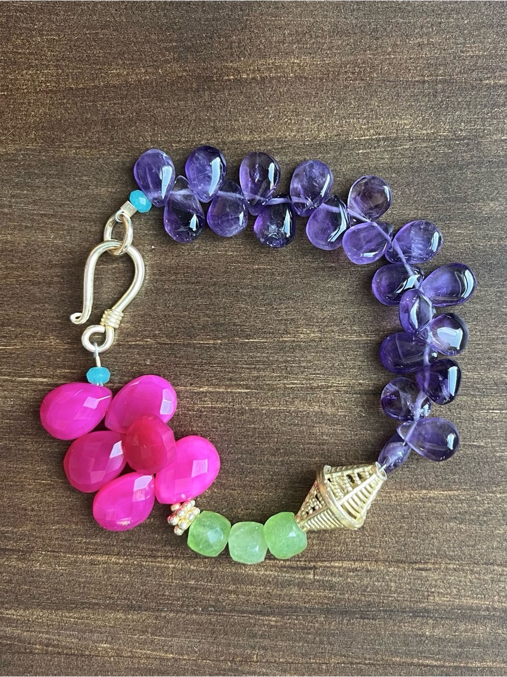 Handcrafted Brilliant Amethyst and Jade necklace